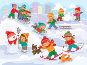 animated picture of children sledding