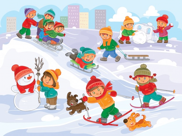 animated picture of children sledding