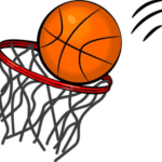 cartoon basketball and basketball hoop
