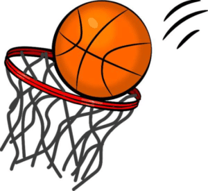 cartoon basketball and basketball hoop
