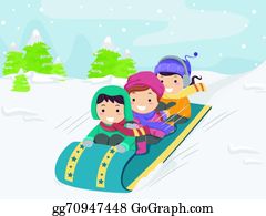 children sledding- clip art