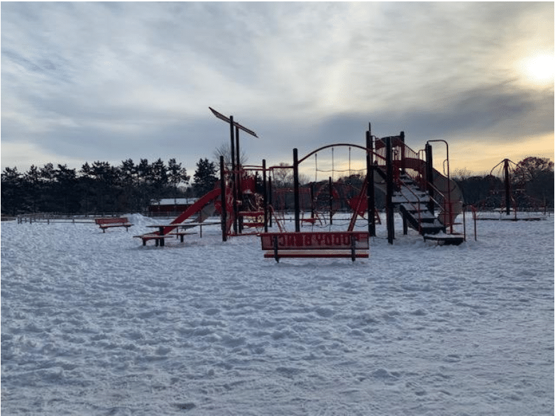 DVA playground covered in snow.