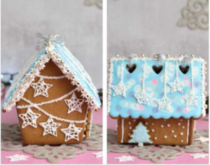 2 Images of gingerbread houses from Chef Tiffany's class.
