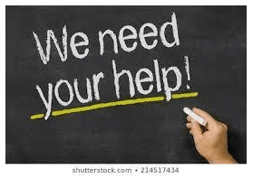 We Need Your Help written on a chalkboard in white chalk underlined with yellow chalk