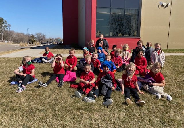 Ms. Borg's Kindergarten class enjoying the sunshine outside.