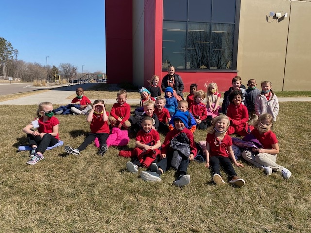 Ms. Borg's Kindergarten class enjoying the sunshine outside.